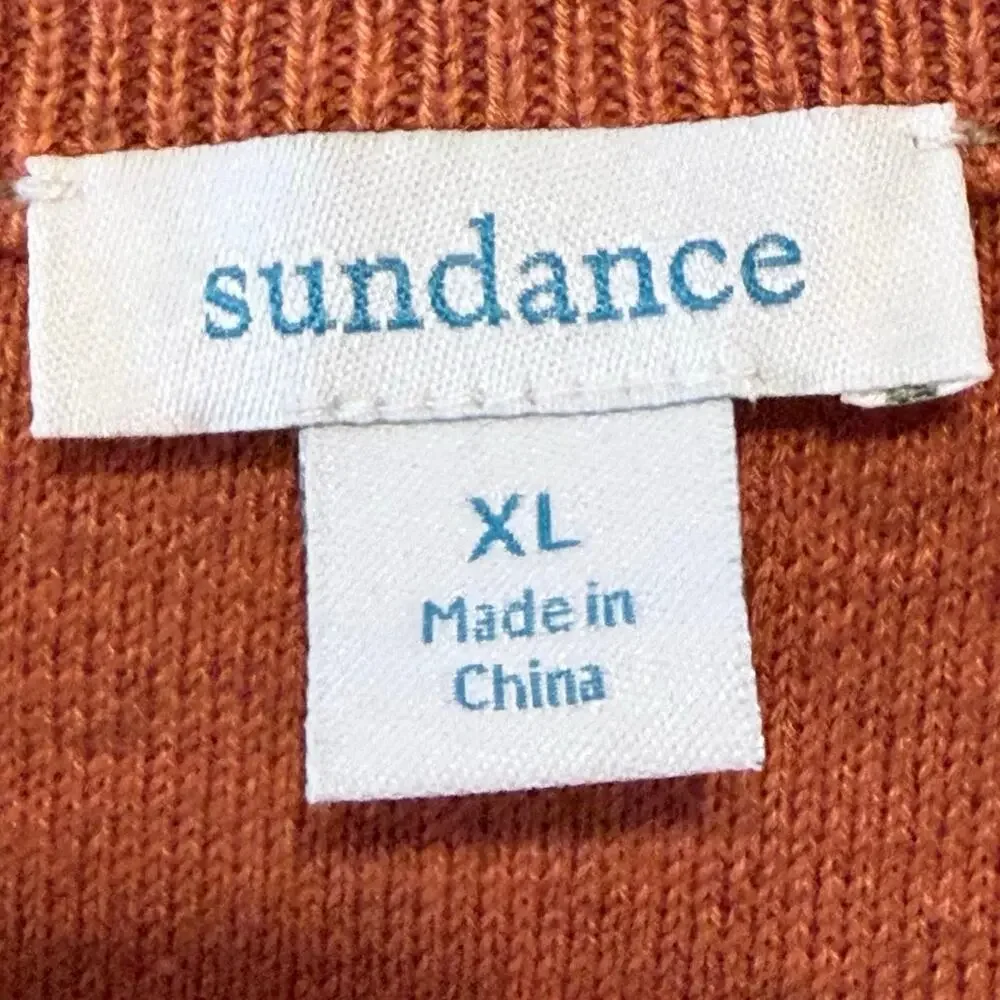 Sundance reversible 100% cotton quarter zip sweater orange tan XL light academia